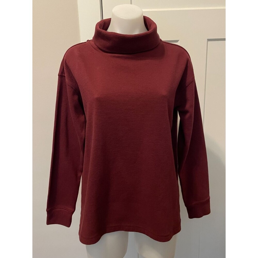 LANDS END Womens Knit TOP LongSleeve BURGUNDY Turtleneck Thermal Size M